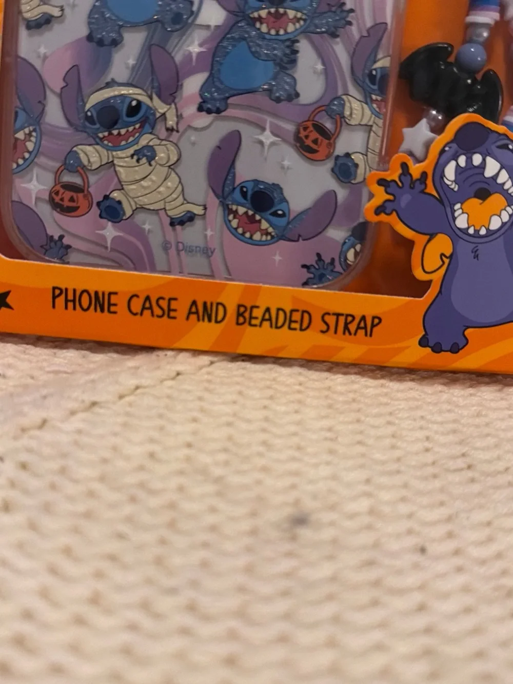 Disney Stitch Halloween iPhone Case with Purple and Blue Beaded Strap